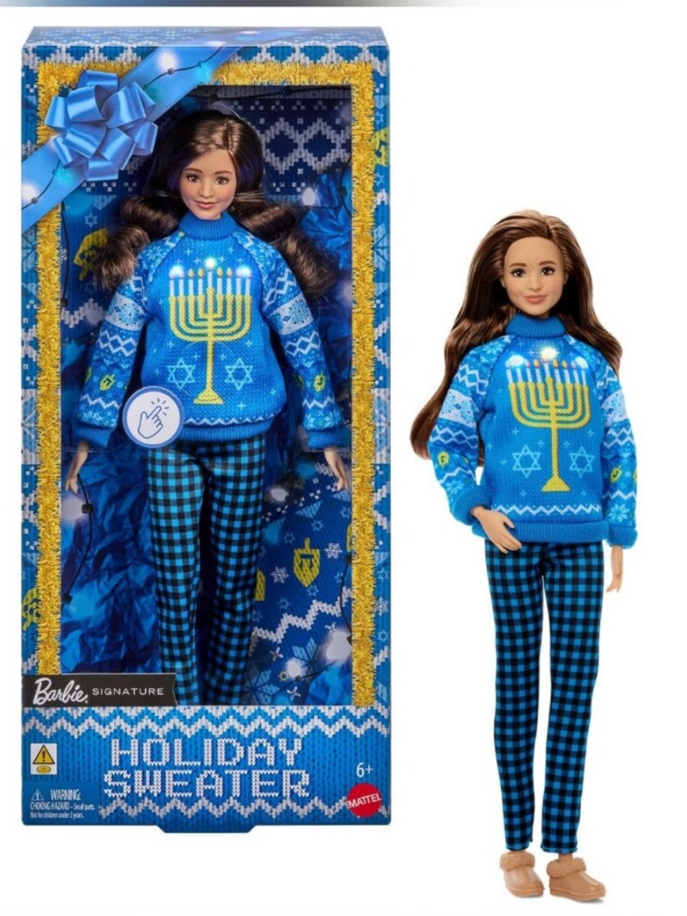NEW 2026 Barbie Mattel Doll Holiday SWEATER Happy Hanukkah Doll Menorah light up